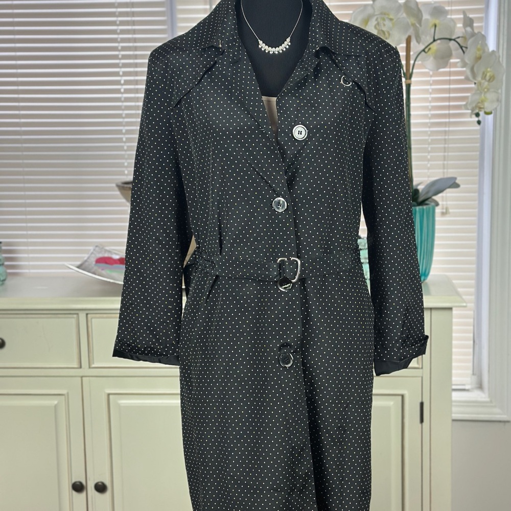 Chic Black Polka Dot Trench Coat